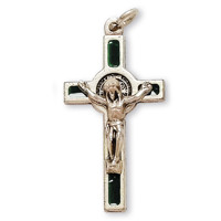 Benediktínsky krížik kovový - zelený/4 cm