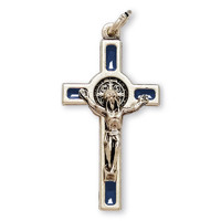 Benediktínsky krížik kovový - modrý/4 cm